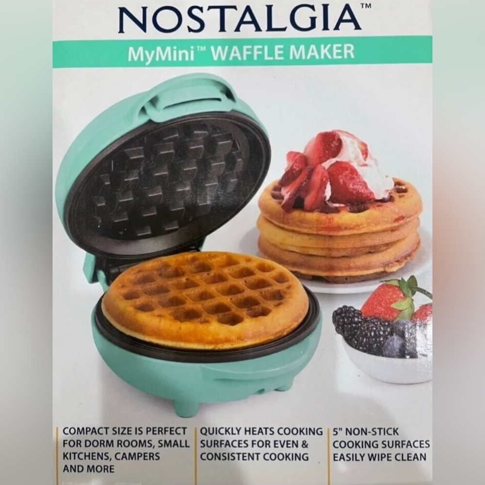 New Nostalgia Mini Waflera turquesa / Nostalgia Mymini Waflera Marke 5” compacto